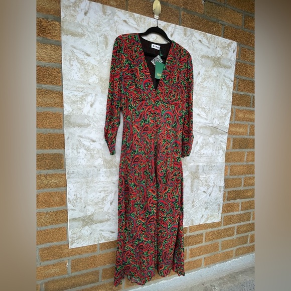 RIXO London Women's Red Katie Paisley Crepe Midi Dress size UK XL USA size 12 - Picture 6 of 17